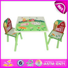 Beau jouet en bois de table et de chaise pour des enfants, table en bois de jouet et chaise réglés pour des enfants, table en bois mignonne et chaise W08g129